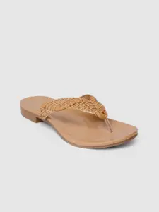 Inc 5 Women Camel Brown Braided Textured Casual Open Toe Flats