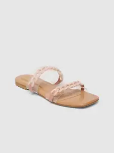 Inc 5 Women Pink & Transparent-Coloured Western Embellished Casual Open Toe Flats