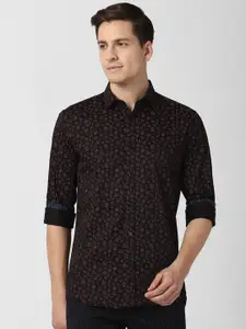 V Dot Men Black Slim Fit Printed Pure Cotton Casual Shirt