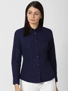 Van Heusen Woman Women Navy Blue Textured Formal Shirt