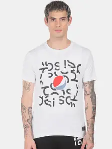 Flying Machine X Pepsi Men White Typography Printed Pockets Pure Cotton T-shirt