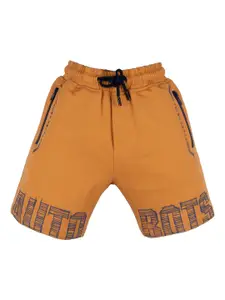 Status Quo Boys Mustard Typography Printed High-Rise Shorts