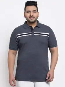 Kalt Men Plus Size Navy Blue & White Striped Polo Collar T-shirt