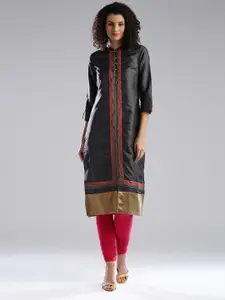 W Women Charcoal Grey Printed Straight Kurta