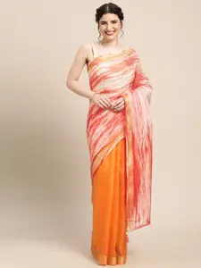 Geroo Jaipur Peach-Coloured & White Bandhani Art Silk Bandhani Saree