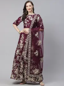 Readiprint Fashions Purple Embroidered Sequinned Semi-Stitched Lehenga & Unstitched Blouse With Dupatta