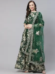 Readiprint Fashions Green Embroidered Sequinned Semi-Stitched Lehenga & Unstitched Blouse With Dupatta