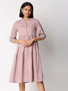 20Dresses Mauve Cotton Tiered Shirt Midi Dress