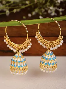 Shining Diva Gold-Toned & Blue Meenakari Jhumkas Earrings