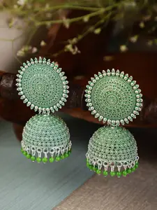 Shining Diva Women Green Oxidized Contemporary Jhumkas Earrings