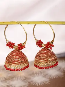 Shining Diva Red & Gold-Plated Contemporary Jhumkas Earrings