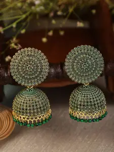 Shining Diva Green Gold Plated Contemporary Jhumkas Earrings