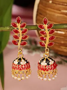 Shining Diva Gold-Plated & Red Dome Shaped Jhumkas