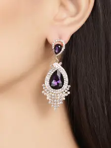 Shining Diva Fashion Gold-Toned & Purple Contemporary Drop Earrings