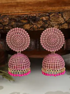 Shining Diva Women Pink & Gold-Plated Antique Jhumkas Earrings