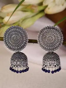 Shining Diva Blue & Silver-Toned  Jhumkas Earrings