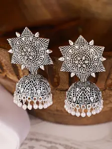 Shining Diva Silver-Plated Contemporary Jhumkas Earrings