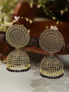 Shining Diva Black & Gold-Toned Dome Shaped Jhumkas Earrings