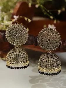 Shining Diva Black & Gold-Toned Dome Shaped Jhumkas Earrings