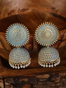 Shining Diva Blue & Gold-Toned Contemporary Jhumkas Earrings