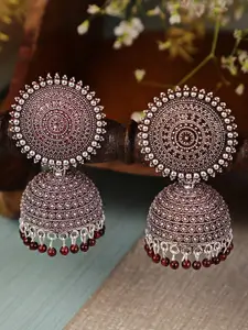 Shining Diva Maroon Contemporary Silver-Plated Jhumkas Earrings