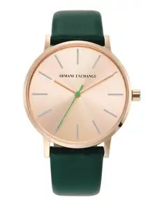 Armani Exchange Women Rose Gold-Toned Dial & Green Leather Straps Analogue Watch AX5577