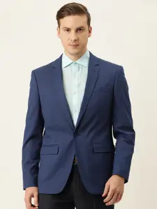 Peter England Men Blue CHecked  Neo Slim Fit Single Breasted Formal Blazers