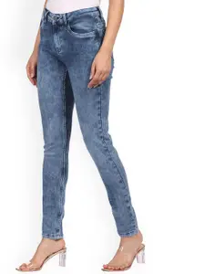 Sugr Women Blue Mid Rise Acid Wash Heavy Fade Jeans