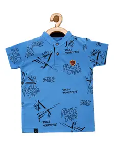 earth conscious Boys Blue Printed Regular Fit Pure Cotton T-shirt