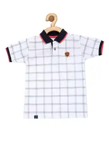 earth conscious Boys White Checked Polo Collar Applique T-shirt