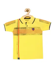 earth conscious Boys Yellow & Black Striped Cotton Polo Collar T-shirt