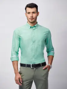 J Hampstead Men Green Classic Slim Fit Cotton Formal Shirt
