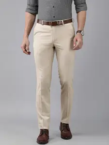 Van Heusen Men Beige Self-Design Slim Fit Formal Trousers