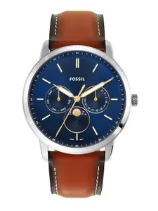 Fossil Men Blue Dial & Brown Leather Straps Analogue Watch FS5903