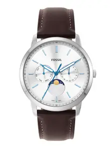 Fossil Men Silver-Toned Dial & Brown Leather Straps Analogue Multi Function Watch FS5905