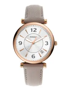 Fossil Women Silver-Toned Dial & Grey Leather Straps Analogue Watch - ES5161