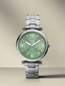 Fossil Women Green Dial & Silver Toned Stainless Steel Straps Analogue Watch ES5157