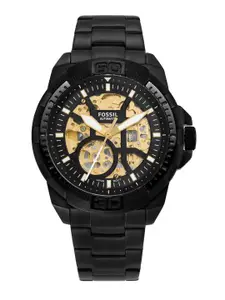 Fossil Men Black Skeleton Dial Stainless Steel Straps Analogue Watch ME3217