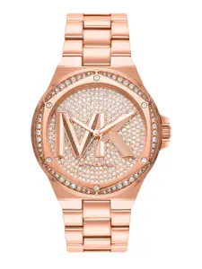 Michael Kors Women Rose Gold Embellished Dial Gold-Plated Bracelet Style Watch MK7230