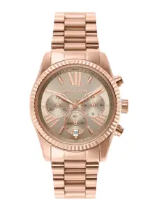Michael Kors Women Gold-Toned Dial & Rose Gold-Plated Bracelet Style Straps Watch MK7217