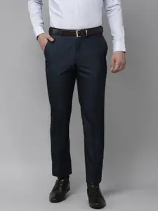 Park Avenue Men Dark Blue Solid Mid-Rise Formal Trousers