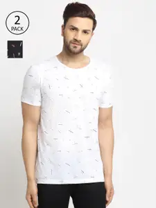 MACK JONNEY Men Set Of 2 White & Black Typography Printed T-shirt