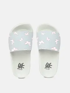 YK Girls Grey & Pink Butterfly Textured Sliders