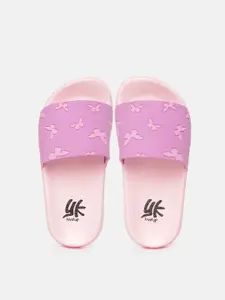 YK Girls Lavender & Pink Butterfly Textured Sliders