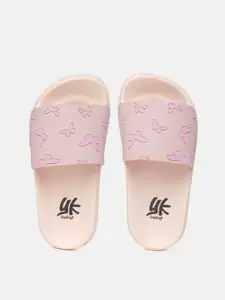 YK Girls Nude-Coloured & Pink Butterfly Textured Sliders