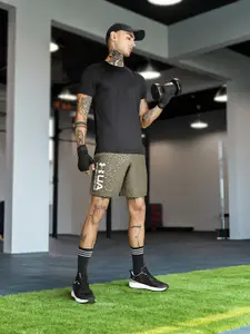 UNDER ARMOUR Men Olive Green Printed Training Woven Emboss Sports Shorts