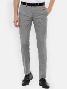 V Dot Men Grey Striped Slim Fit Formal Trousers