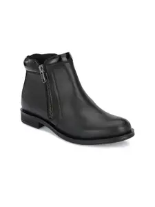 Delize Black Leather Block Heeled Boots