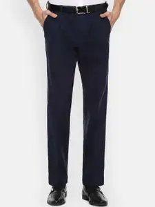 Louis Philippe Men Navy Blue Winter Pleated Regular Fit Formal Trousers