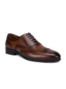 ROSSO BRUNELLO Men Brown Woven Design Leather Formal Brogues